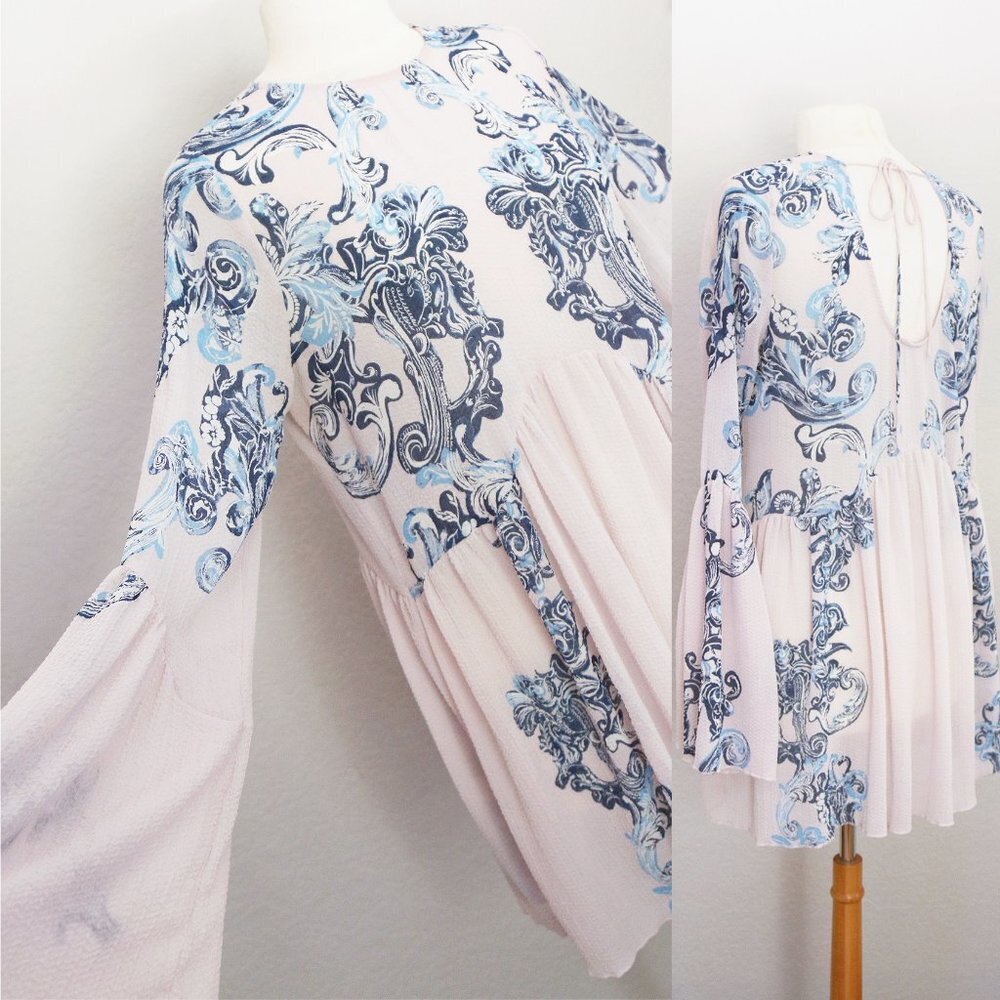 Free People Printed Symphony Sheer Swing Slip Dress in Petal Pink Combo S $98 - Picture 11 of 15
